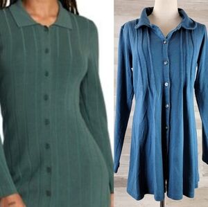 Sahali Long Sleeve Button Front Cotton Top Teal Blue Women's Size Large